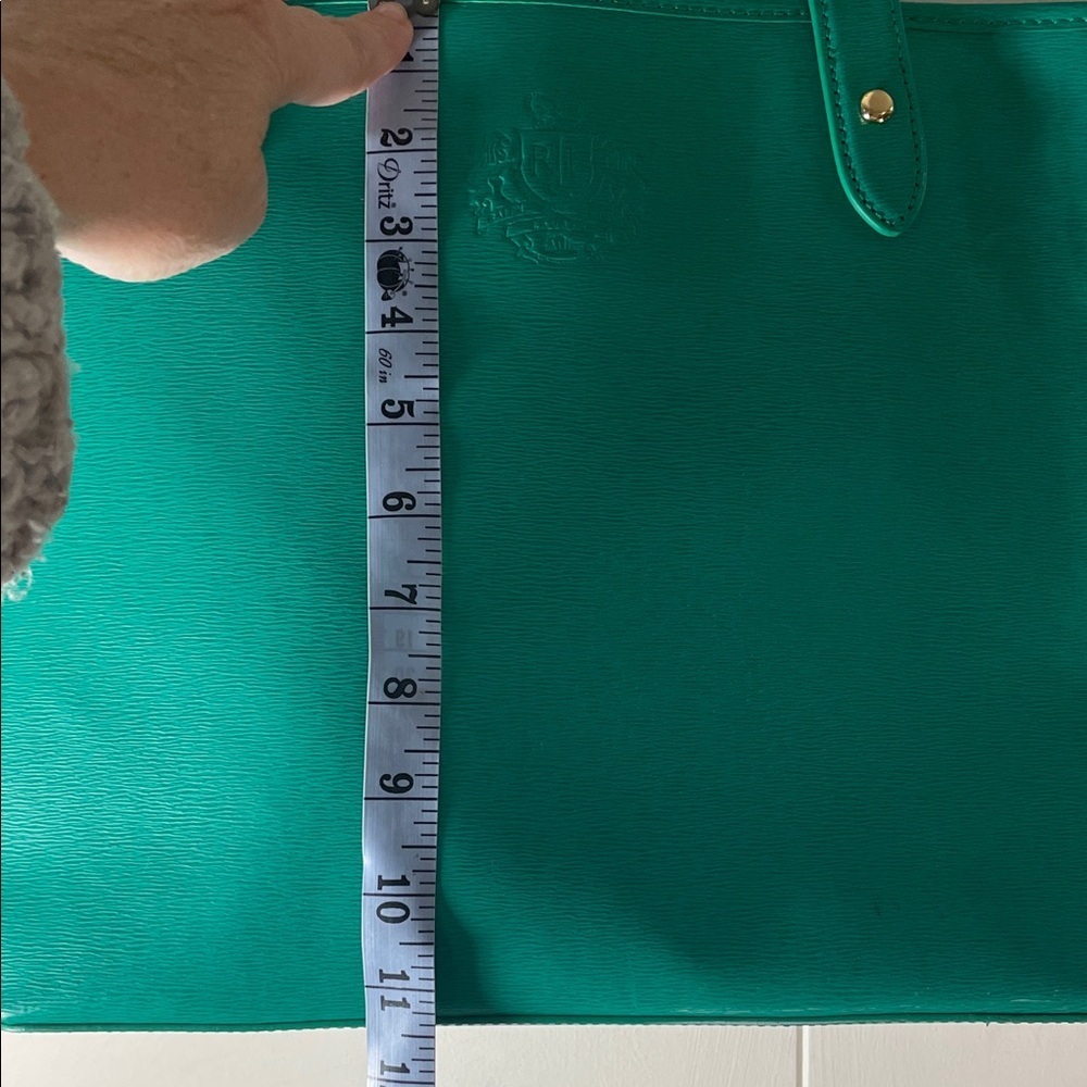 Lauren Ralph Lauren Newbury Emerald Green Embossed Logo Footed Tote Bag - Picture 5 of 14